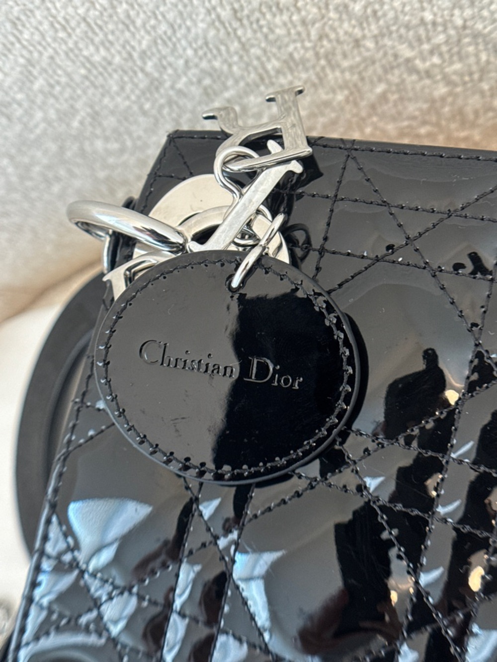 CHRISTIAN DIOR 2023 Mini Lady Dior Bag Black Patent Cannage Calfskin - Picture 12 of 16